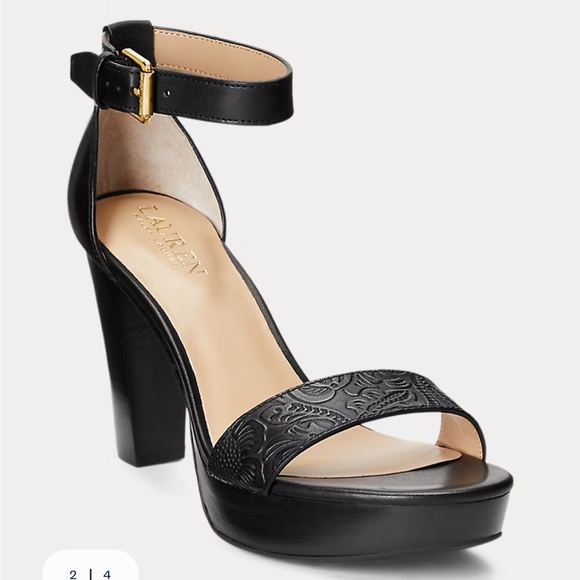 Lauren Ralph Lauren Sylvia Burnished Leather Sandal in Black Size 9 - Picture 1 of 16